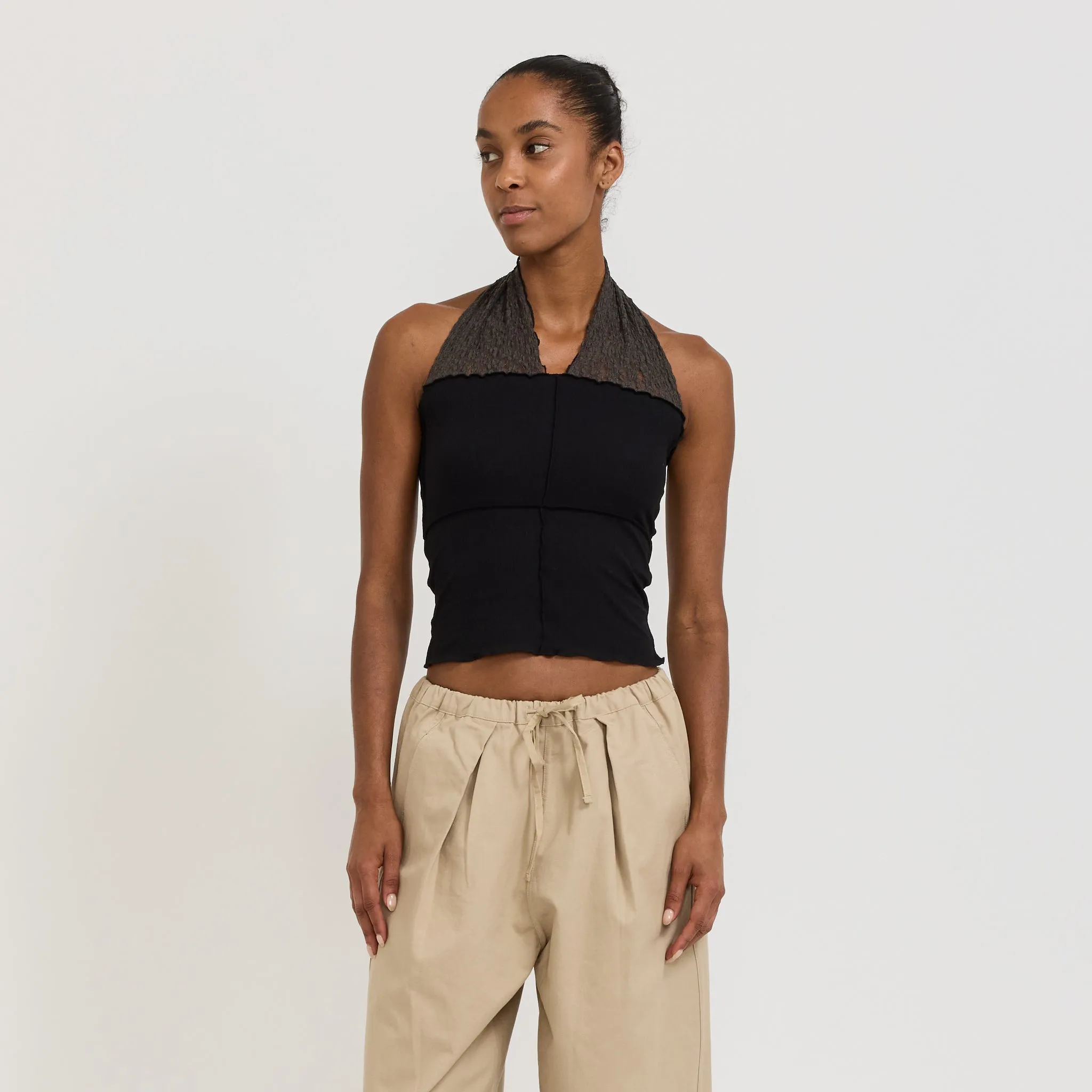 Nehru Halter Top Black/Brown
