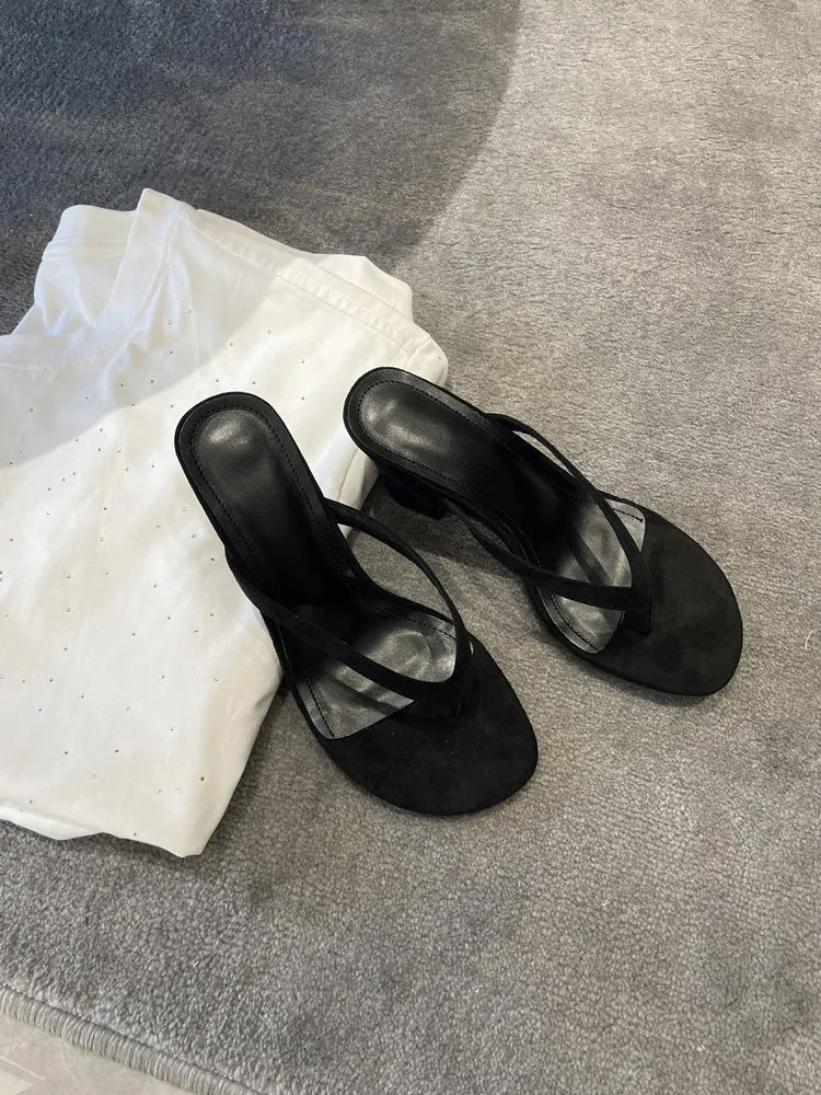 NEW & INSTOCK - Korean French Style French Leather Heeled Sandals