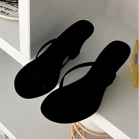 NEW & INSTOCK - Korean French Style French Leather Heeled Sandals