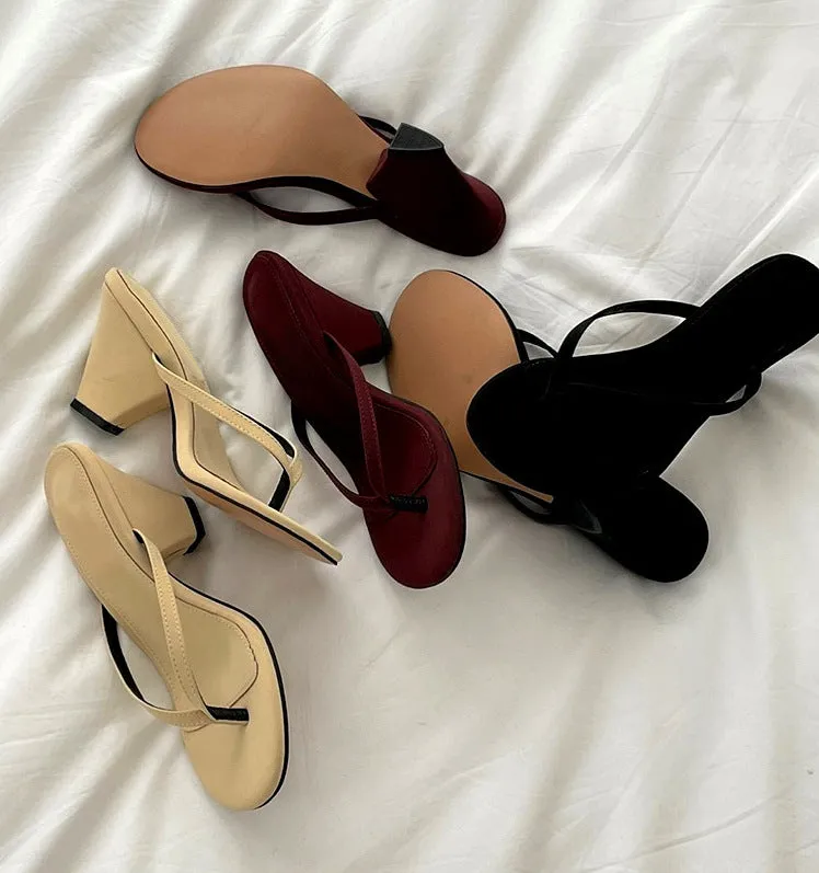 NEW & INSTOCK - Korean French Style French Leather Heeled Sandals