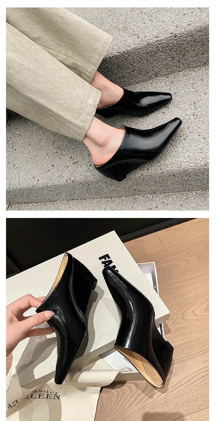 NEW & INSTOCK - Korean Leather Slippers Muller Shoes in Black, Silver and Beige