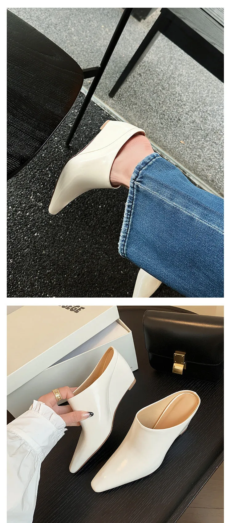 NEW & INSTOCK - Korean Leather Slippers Muller Shoes in Black, Silver and Beige