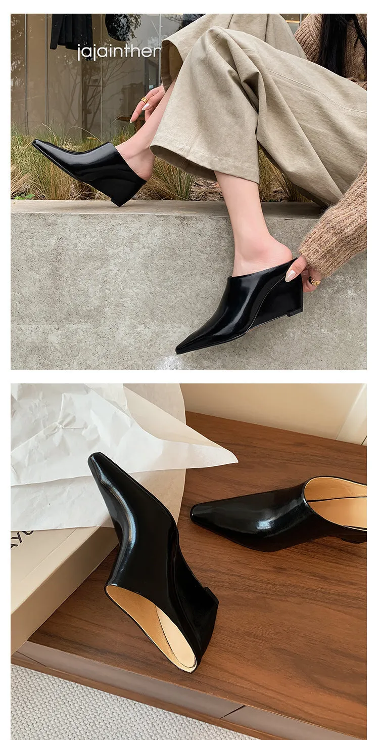 NEW & INSTOCK - Korean Leather Slippers Muller Shoes in Black, Silver and Beige