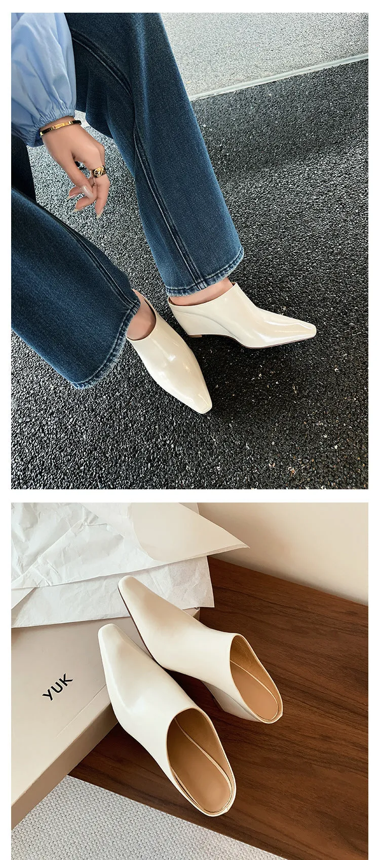 NEW & INSTOCK - Korean Leather Slippers Muller Shoes in Black, Silver and Beige
