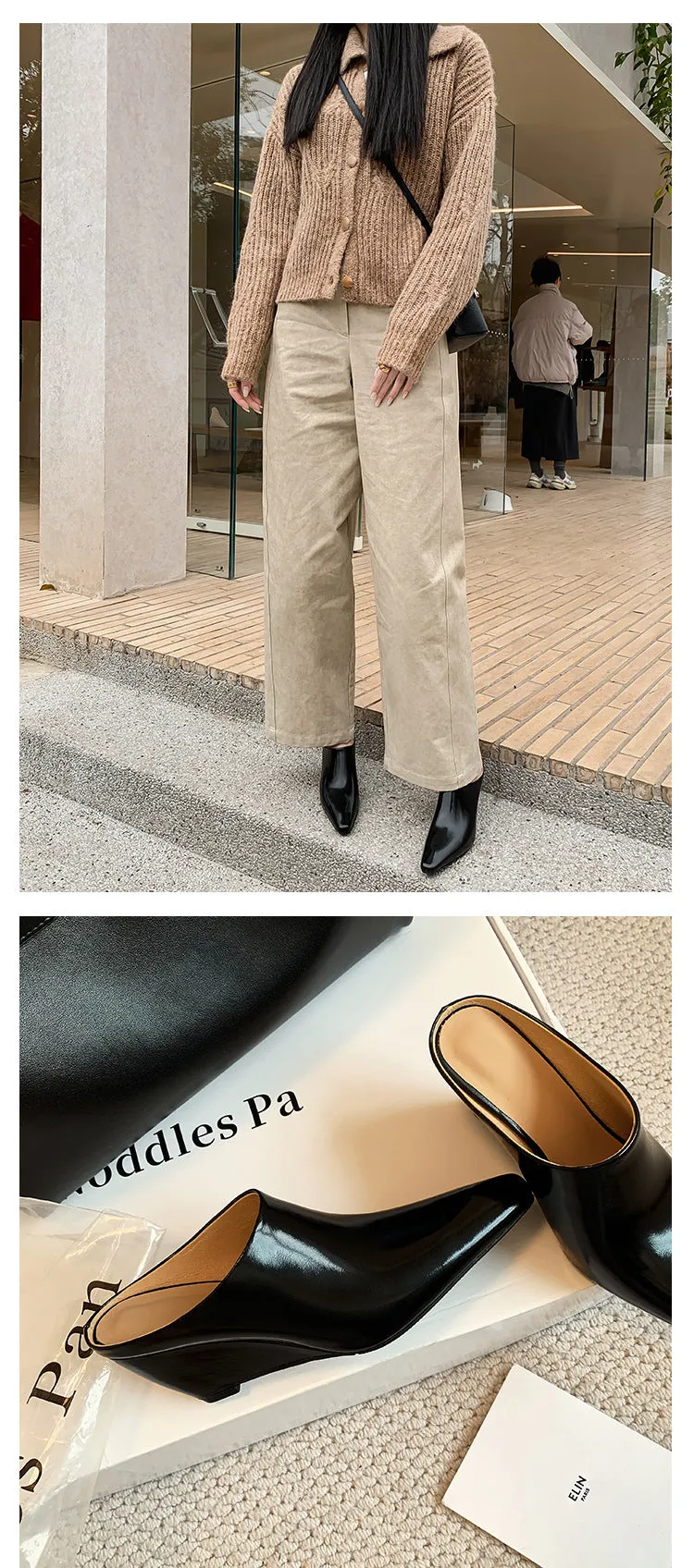 NEW & INSTOCK - Korean Leather Slippers Muller Shoes in Black, Silver and Beige