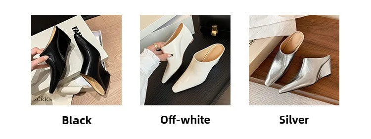 NEW & INSTOCK - Korean Leather Slippers Muller Shoes in Black, Silver and Beige