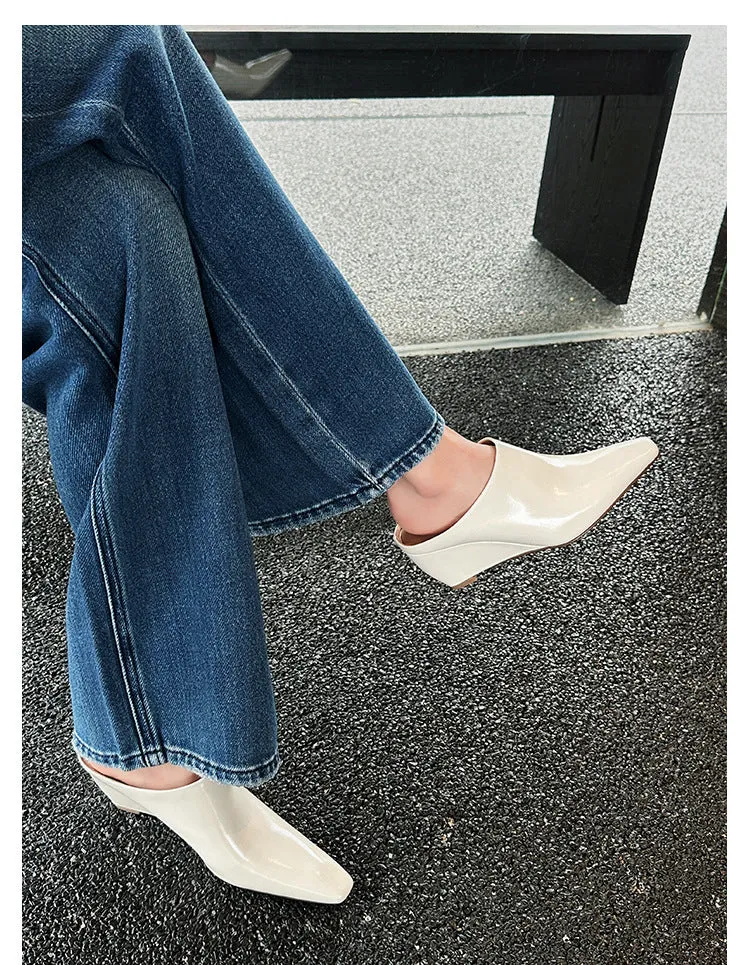 NEW & INSTOCK - Korean Leather Slippers Muller Shoes in Black, Silver and Beige