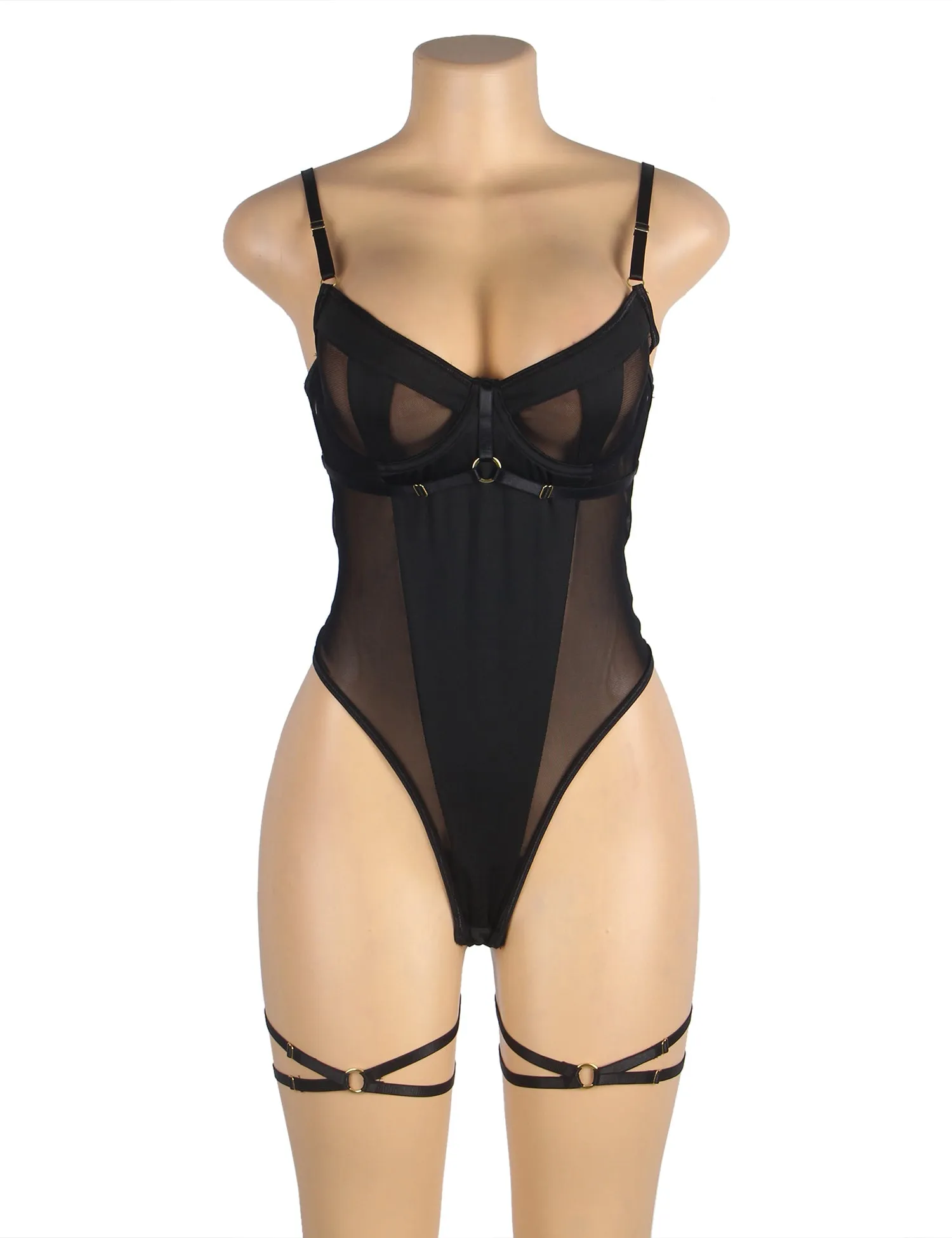 New Black One-piece Mesh Underwire Bodysuit