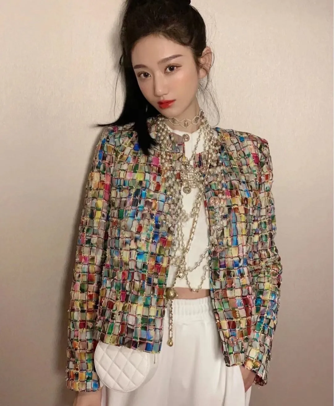New Heavy duty color tweed short jacket