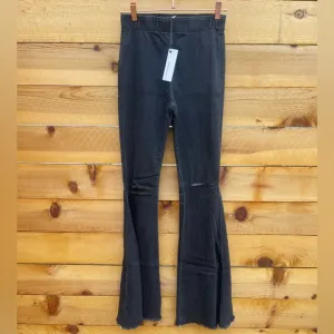 Newbury Kustom Retro Jeans Womens Charcoal Black Wash‎ Pull On Flared Elastic
