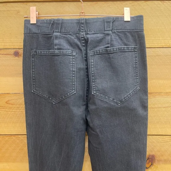 Newbury Kustom Retro Jeans Womens Charcoal Black Wash‎ Pull On Flared Elastic