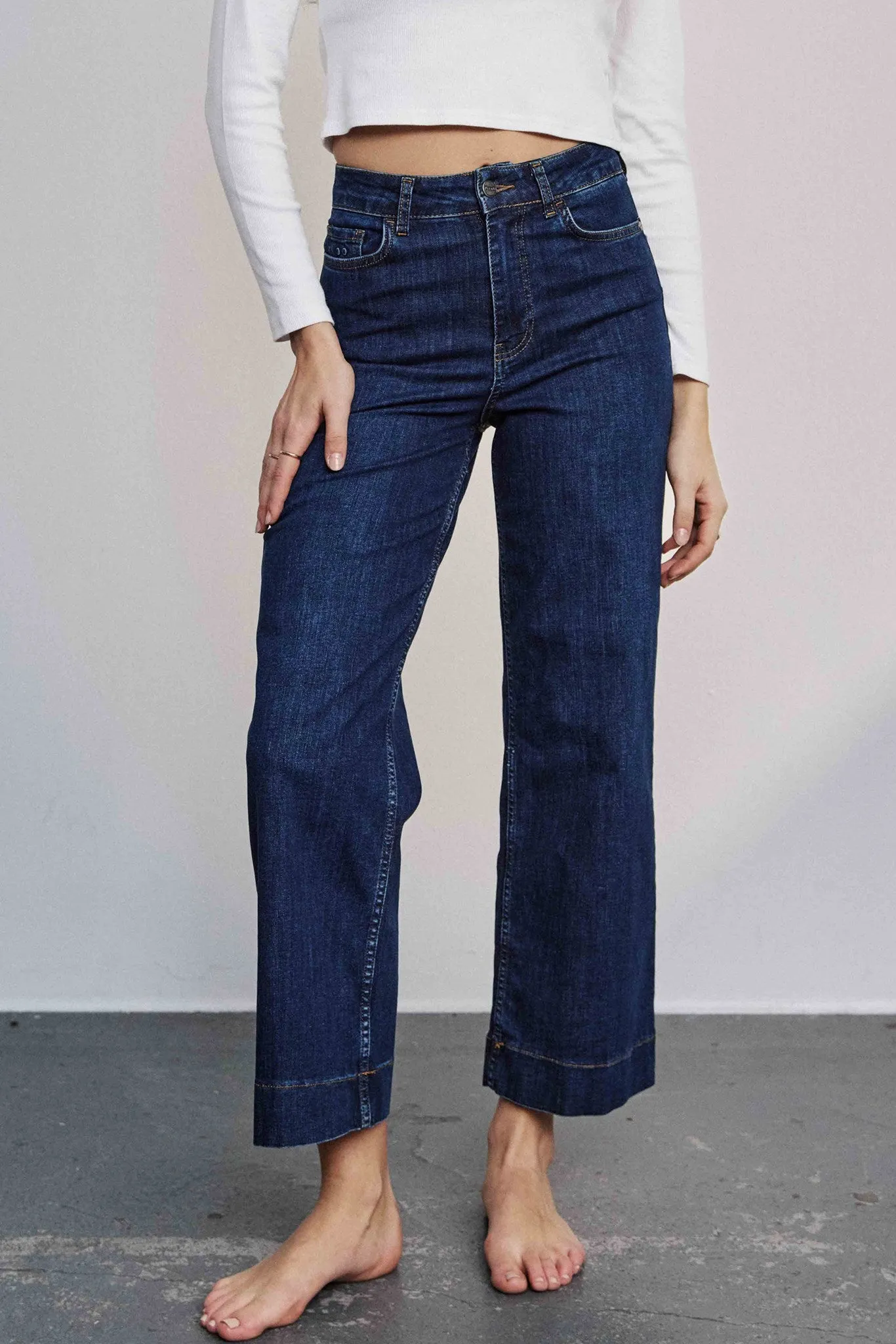 NUPARIS CROPPED JEANS - DARK BLUE - Dark Blue Denim