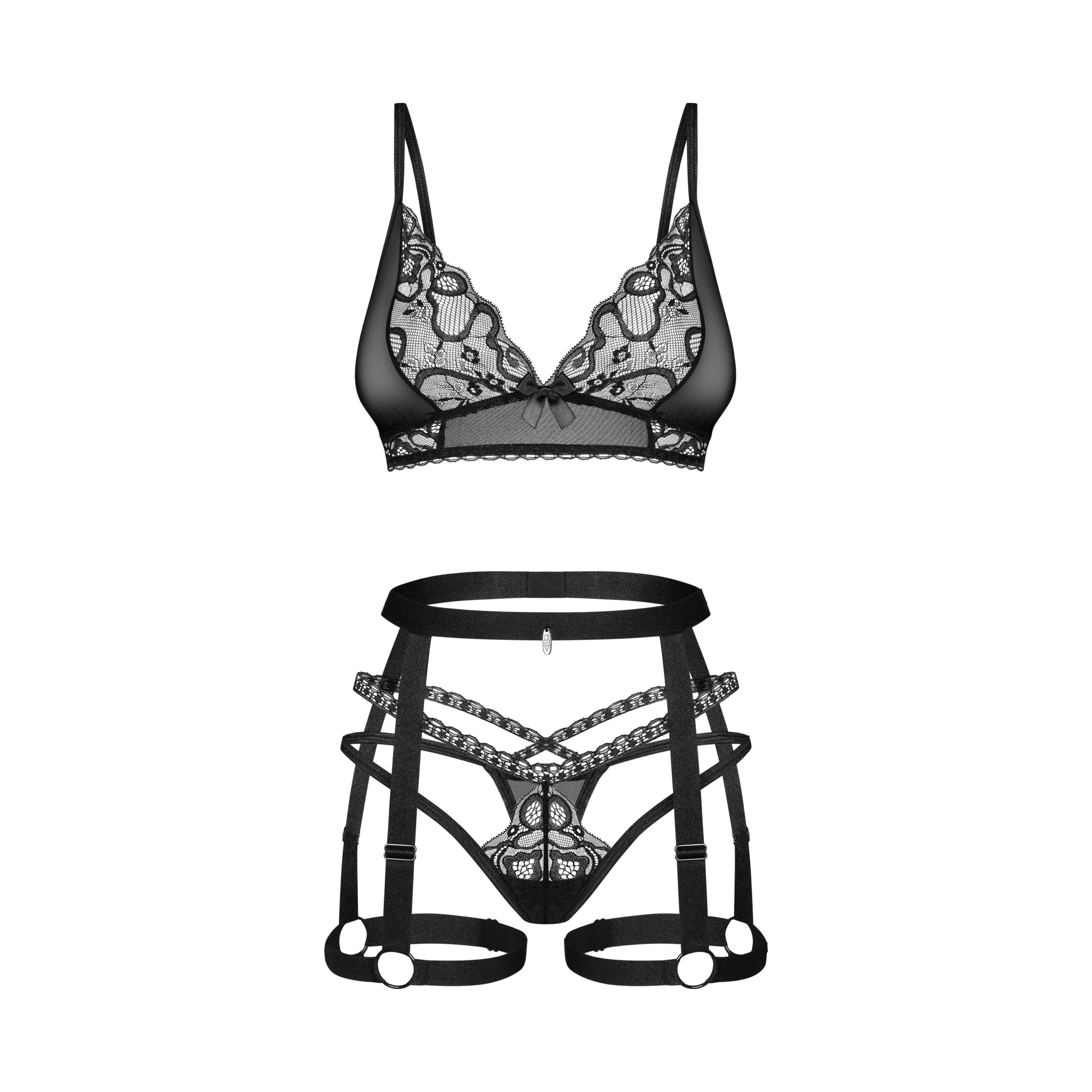 Obsessive Blomentis Ensemble Lingerie 3 Pièces Noir