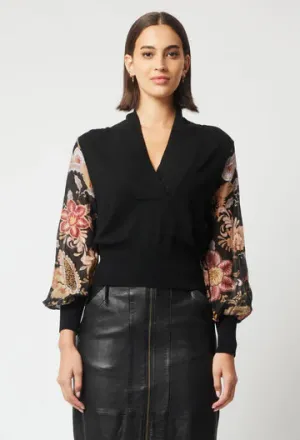 Oncewas II EMPRESS Merino Wool Blend Contrast Sleeve V Knit