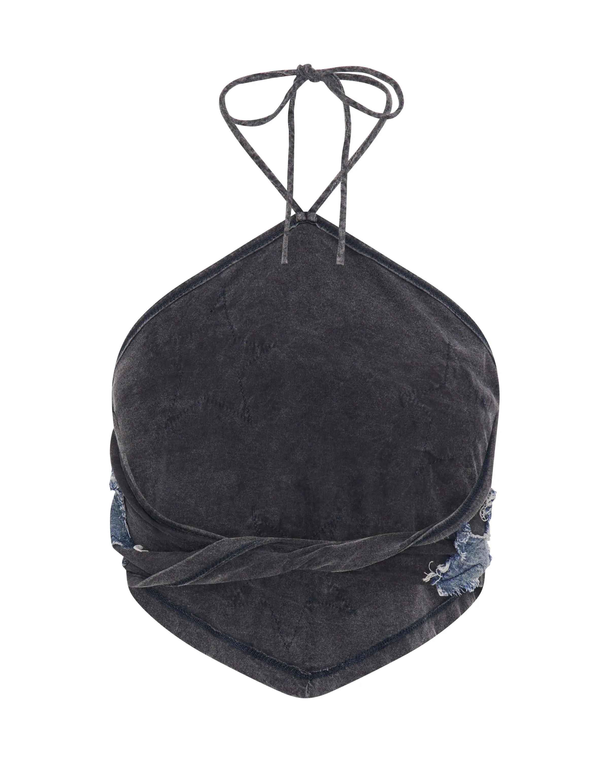 One Teaspoon - Applique Star Halter Crop Top - Washed Black