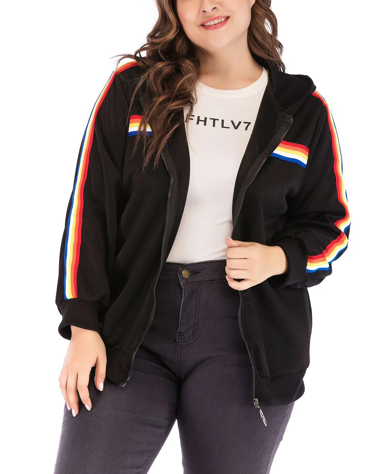 Plus Size Zipper Hooded Ladies Jacket