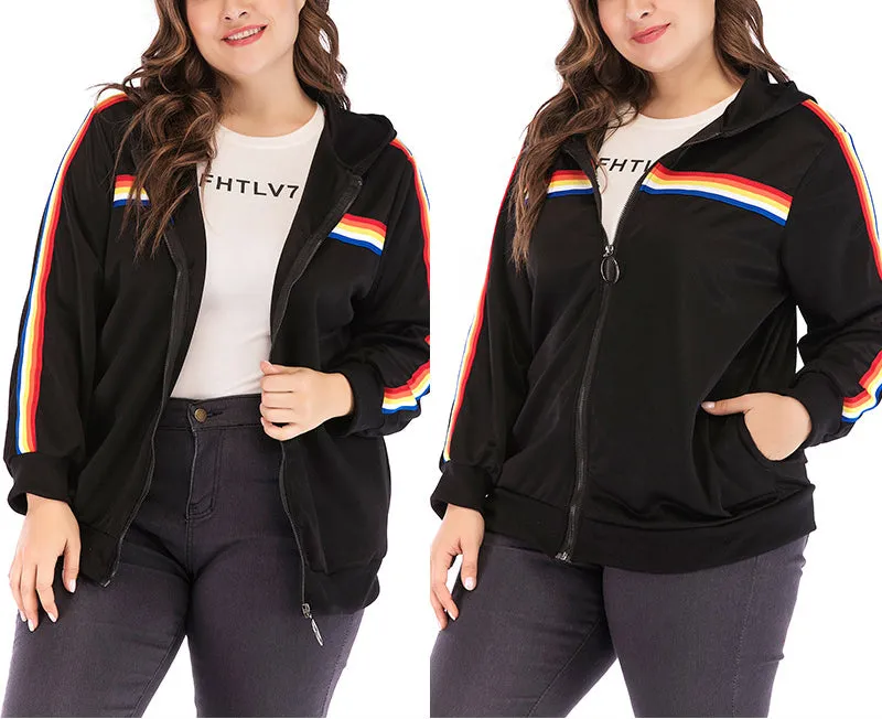 Plus Size Zipper Hooded Ladies Jacket