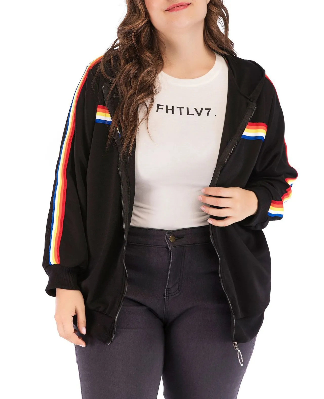Plus Size Zipper Hooded Ladies Jacket