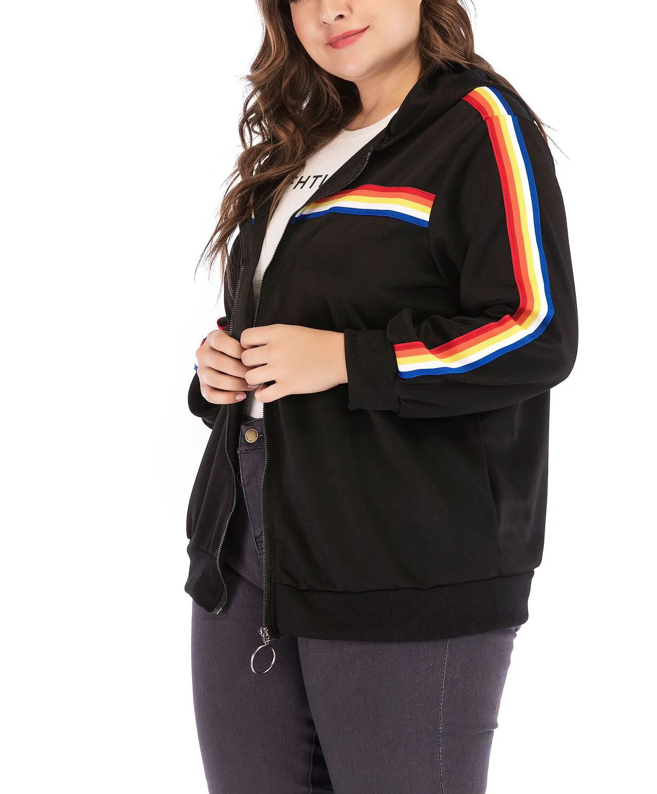 Plus Size Zipper Hooded Ladies Jacket