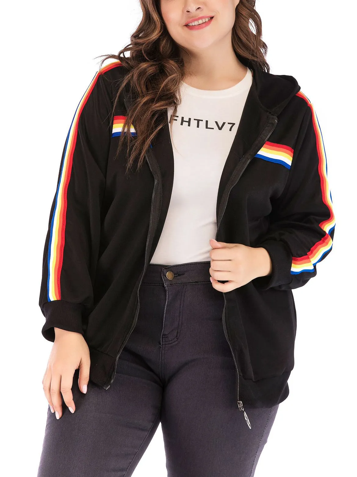 Plus Size Zipper Hooded Ladies Jacket