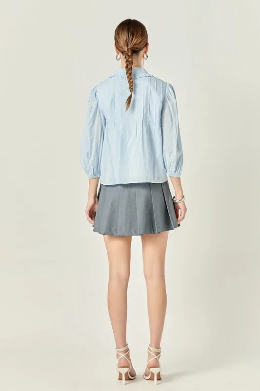 Powder Blue Ruffled Collar Blouse