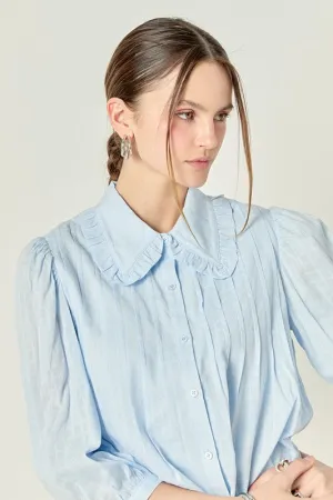 Powder Blue Ruffled Collar Blouse