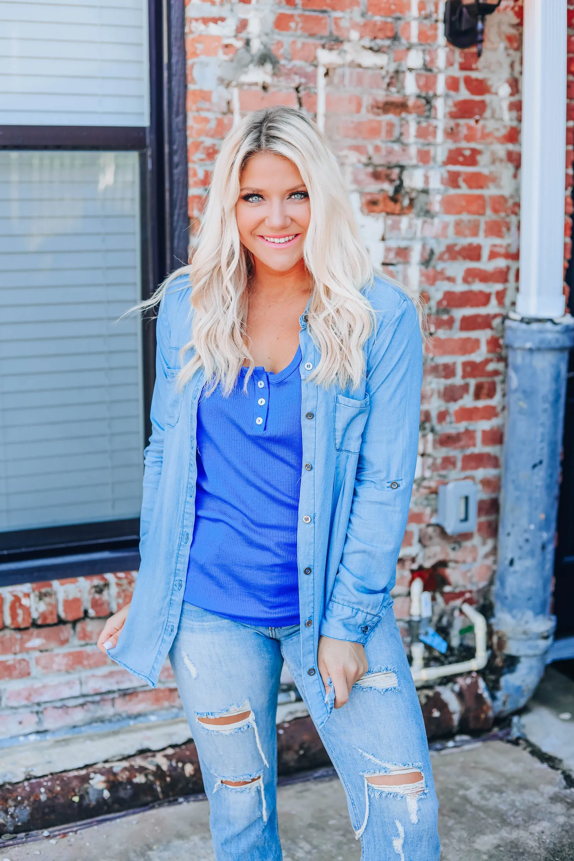 Pretty Pleated Denim Top