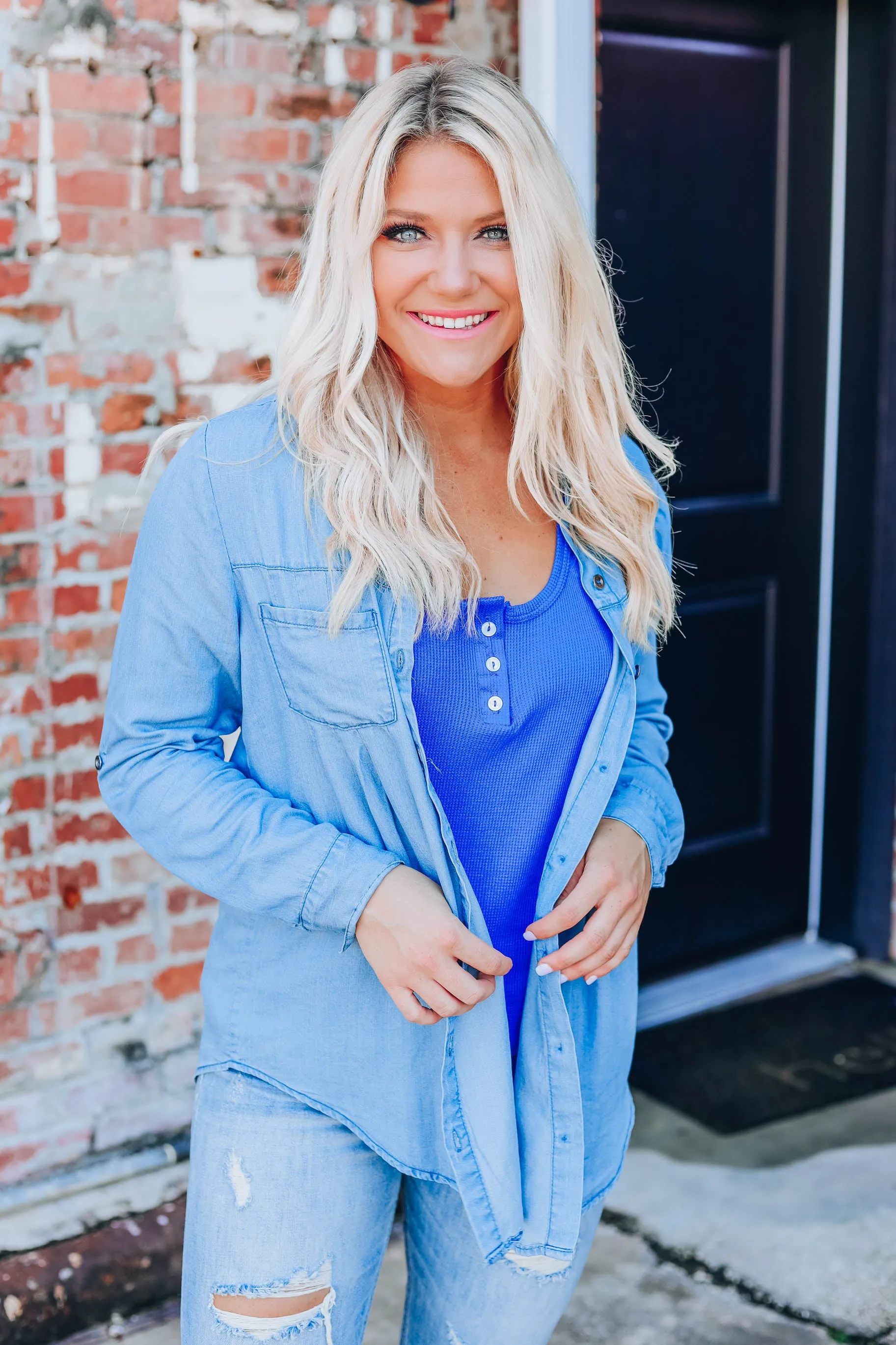 Pretty Pleated Denim Top