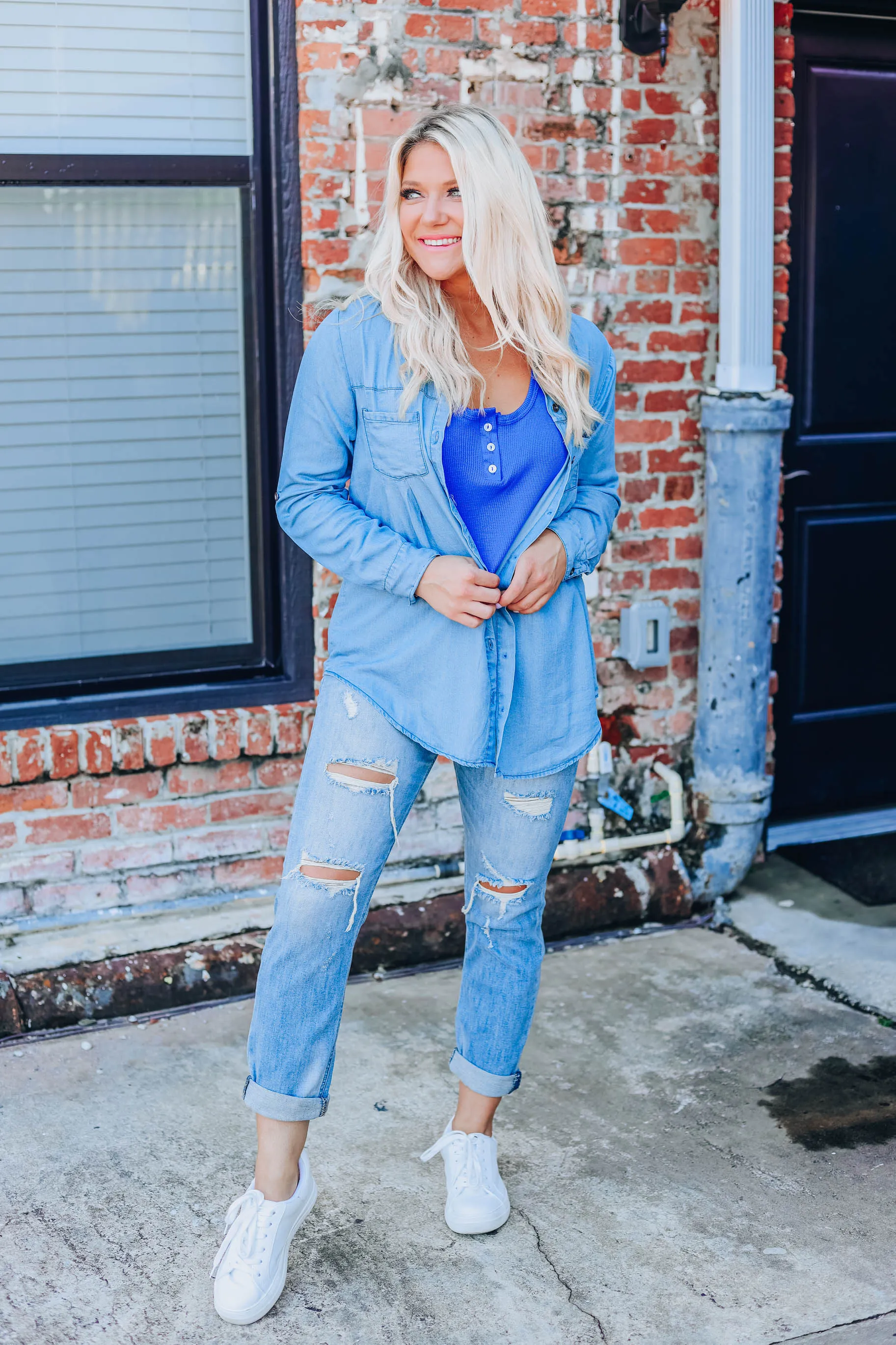 Pretty Pleated Denim Top