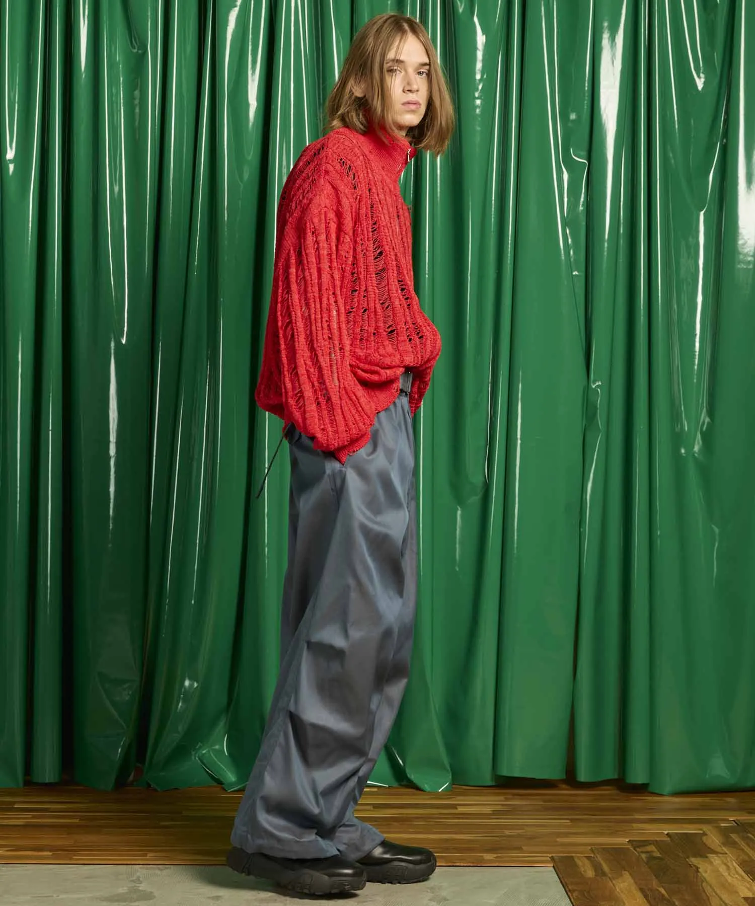 Prime-Over Japanese Paper Damaged Knit Zip Up Blouson