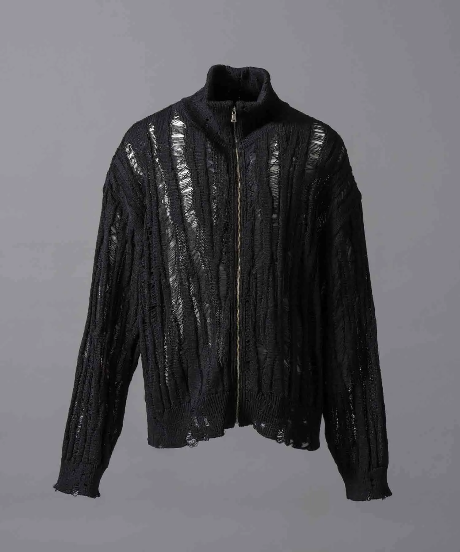 Prime-Over Japanese Paper Damaged Knit Zip Up Blouson