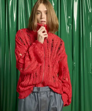 Prime-Over Japanese Paper Damaged Knit Zip Up Blouson
