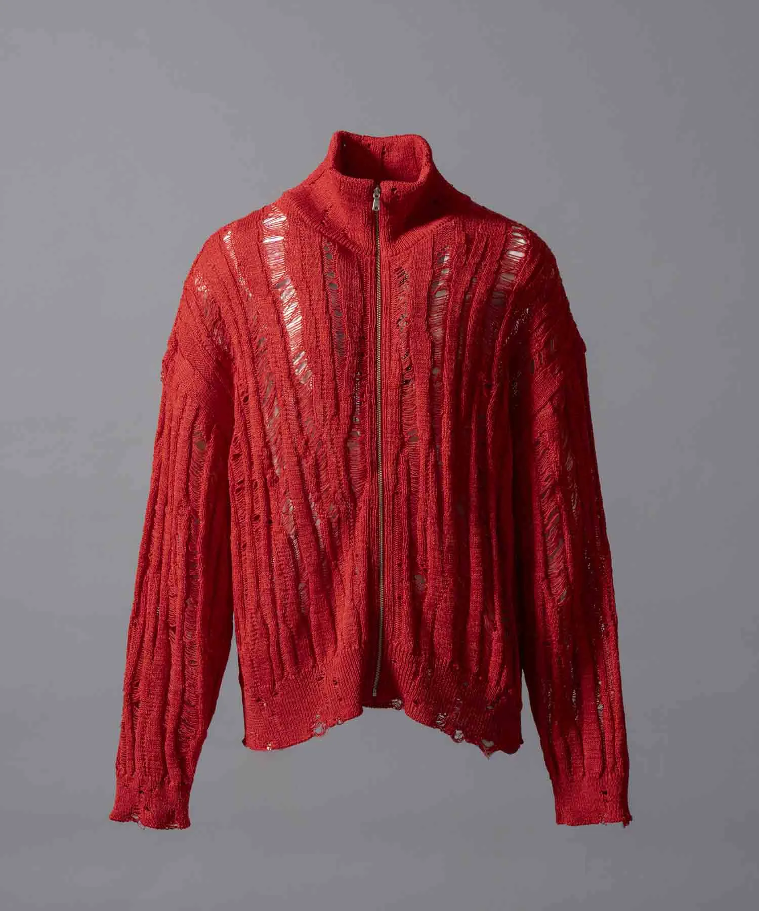 Prime-Over Japanese Paper Damaged Knit Zip Up Blouson