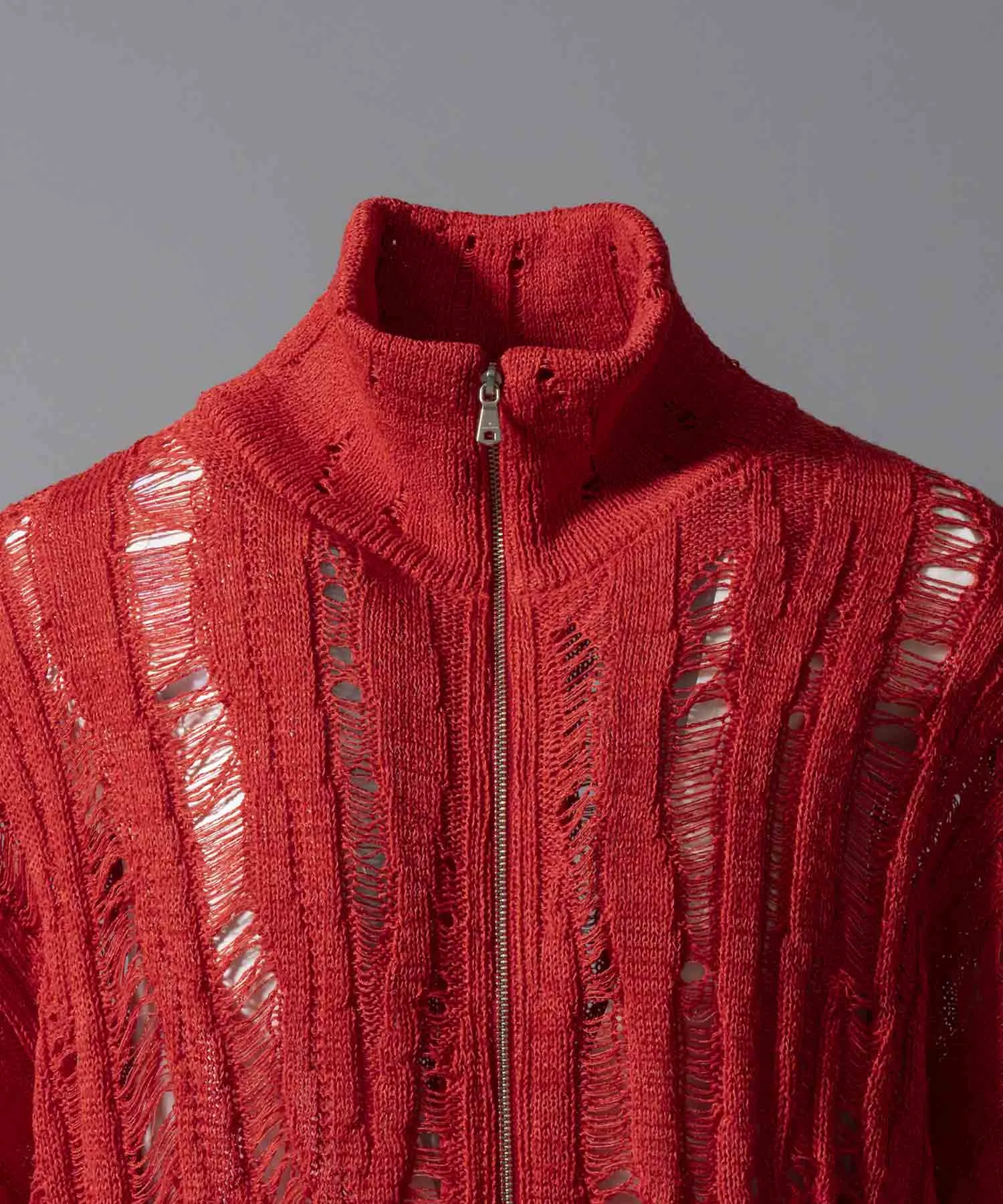 Prime-Over Japanese Paper Damaged Knit Zip Up Blouson