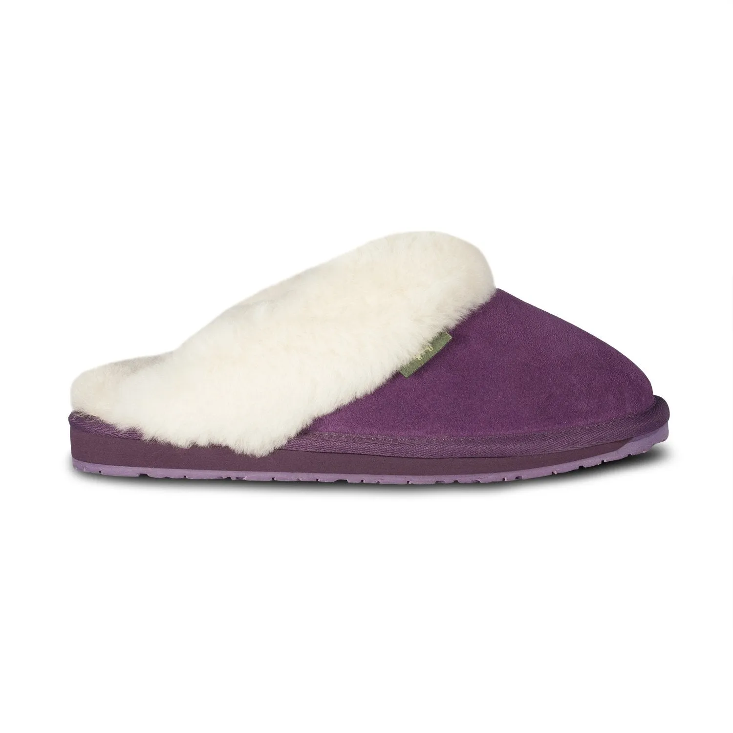 Purple Slip-On Sheepskin Scuff Slippers for Women by CLOUD NINE / RJS - Shoe Size S-M-L-XL-XXL