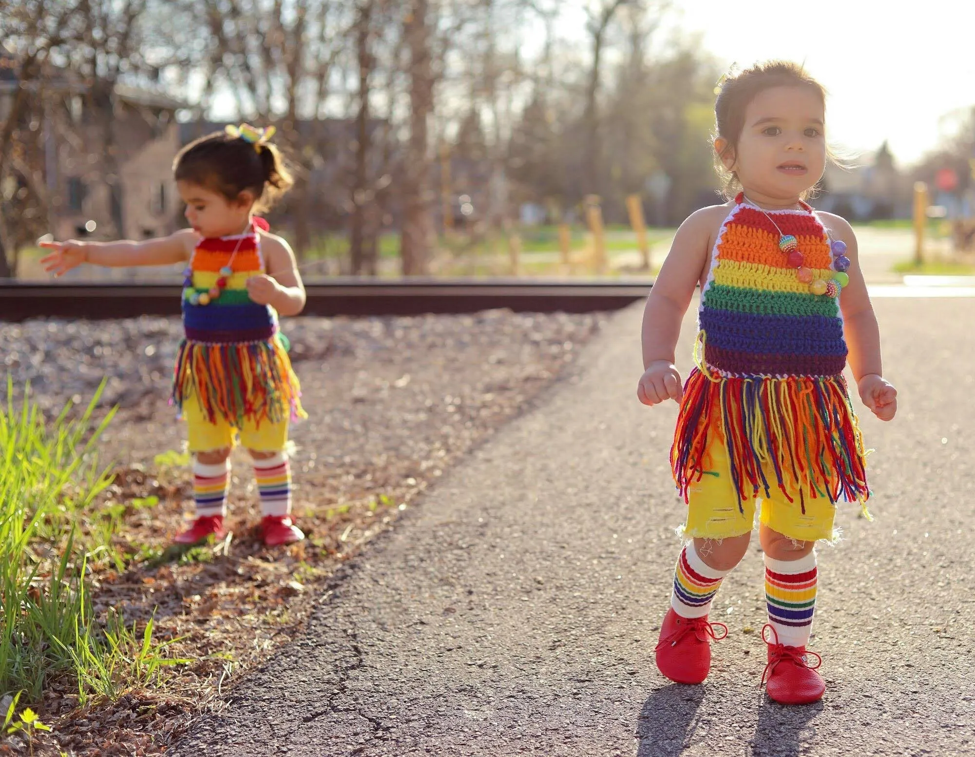 Rainbow Fringe Halter Top