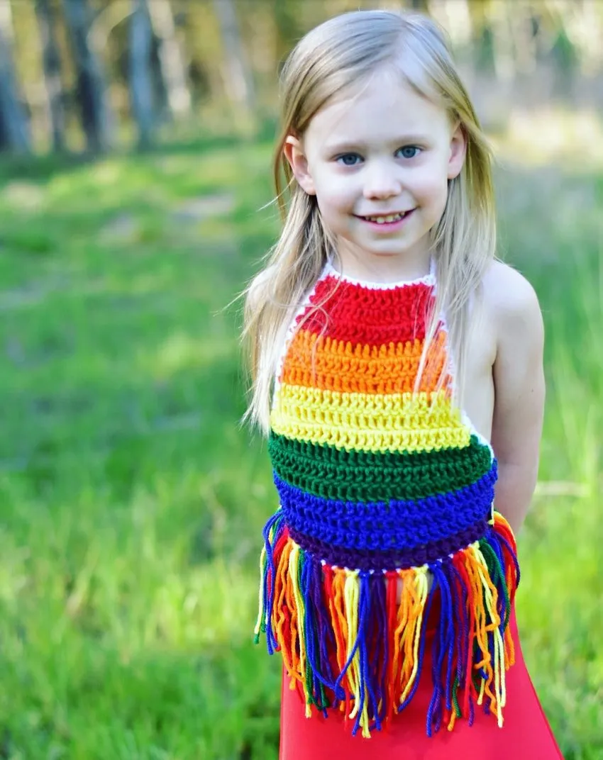 Rainbow Fringe Halter Top