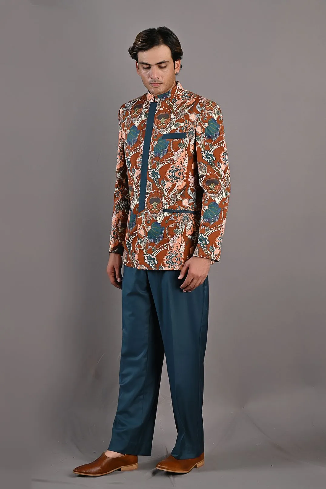 Ren Multi Printed Bandhgala Jacket With Pant