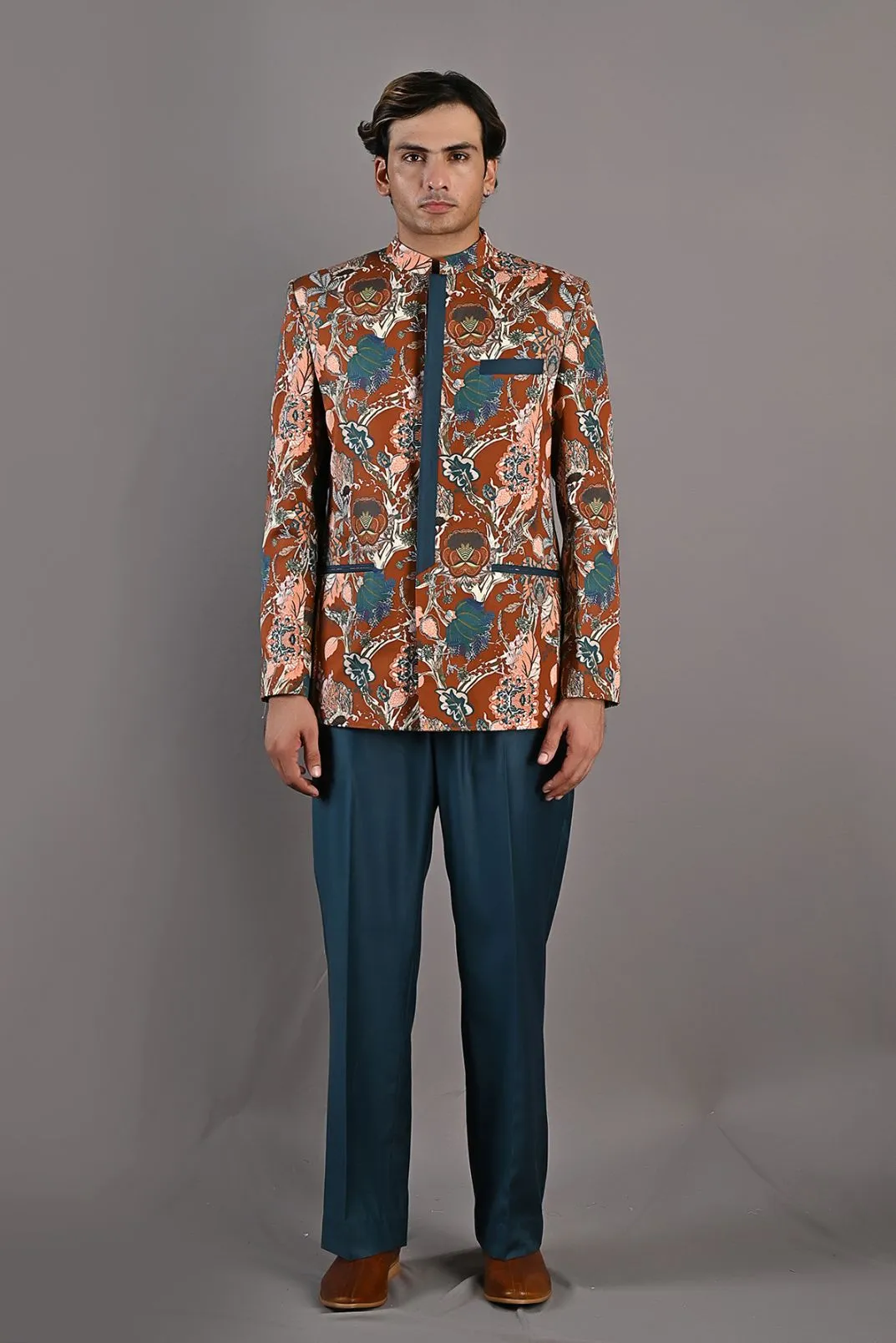 Ren Multi Printed Bandhgala Jacket With Pant