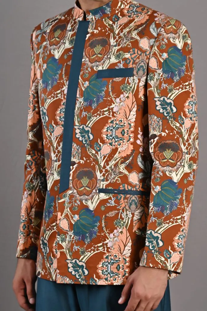 Ren Multi Printed Bandhgala Jacket With Pant