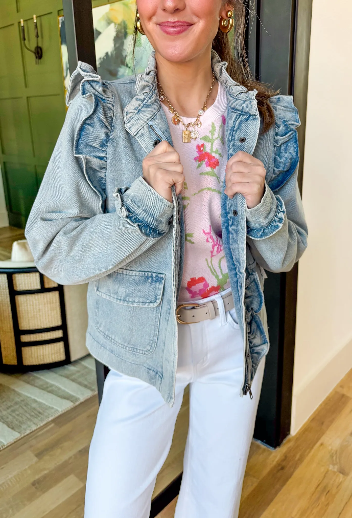 Ruffled Delight Denim Jacket