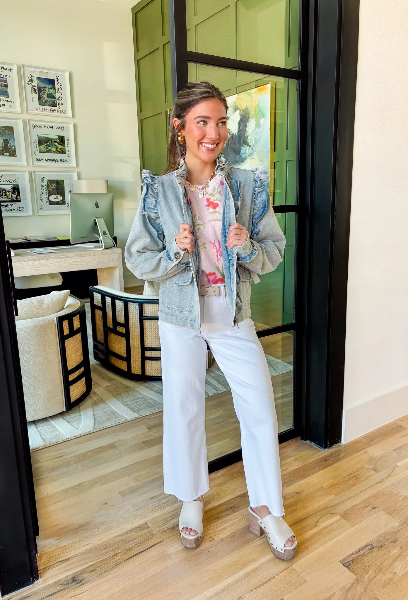 Ruffled Delight Denim Jacket