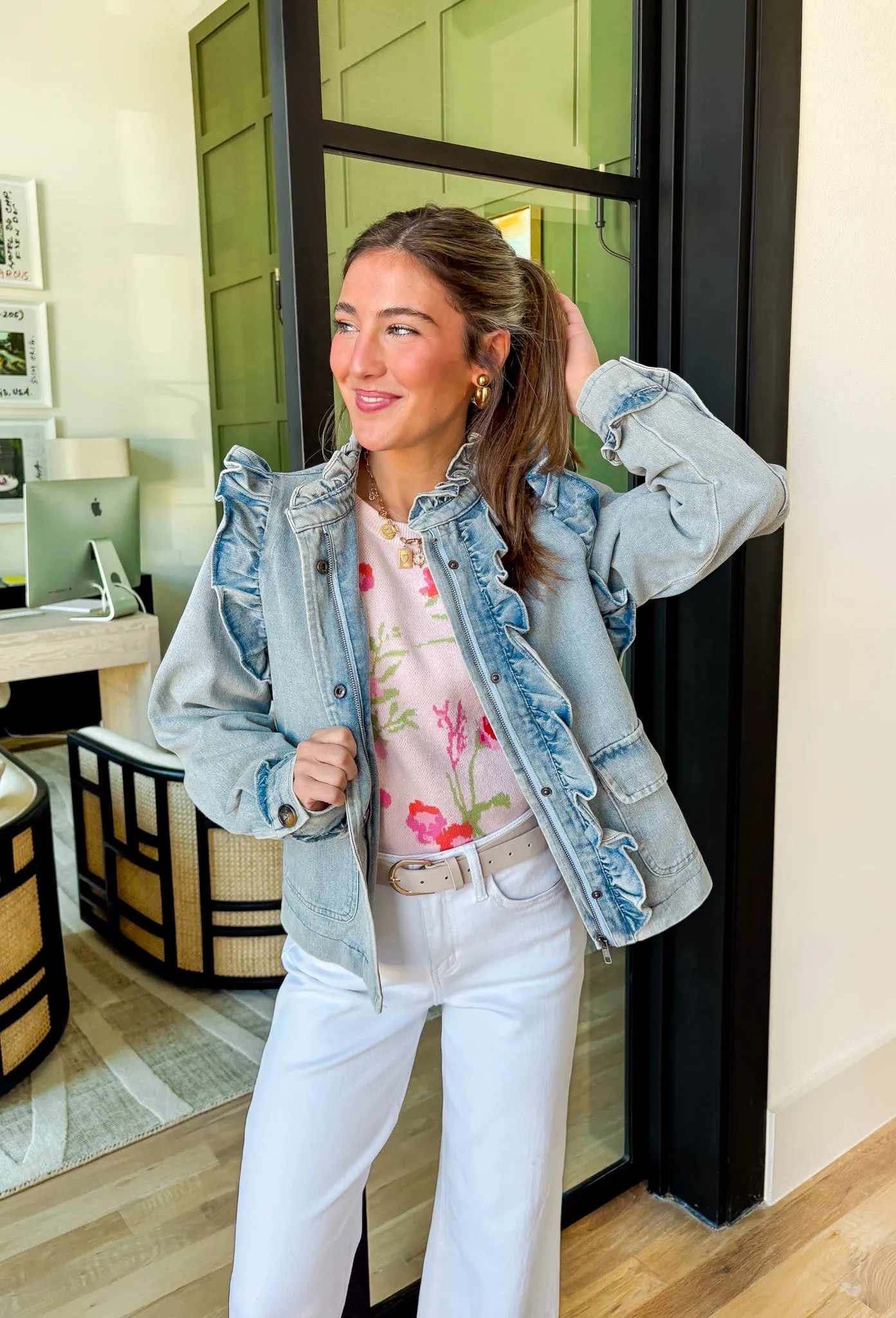 Ruffled Delight Denim Jacket