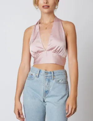 Satin Halter Tie Back Crop Top