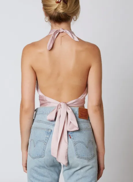 Satin Halter Tie Back Crop Top