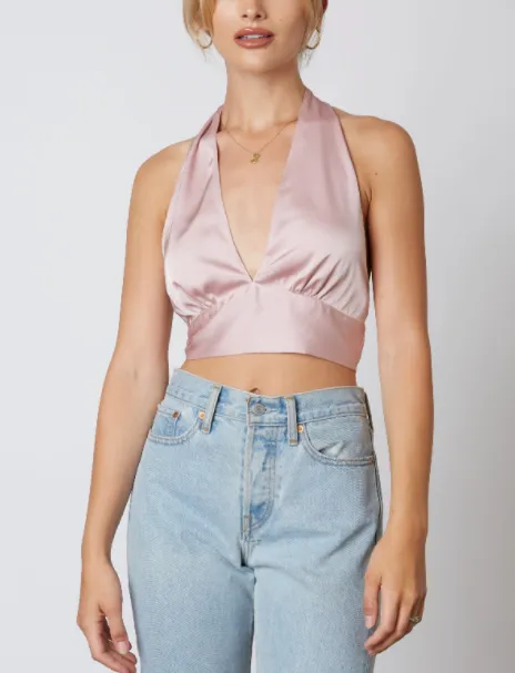 Satin Halter Tie Back Crop Top