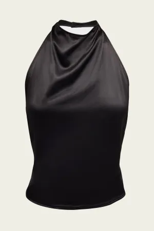 Satin Halter Top in Black