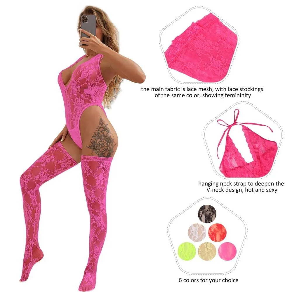 Scandals Halter Neck Bodysuit and Stockings -Multiple Colours