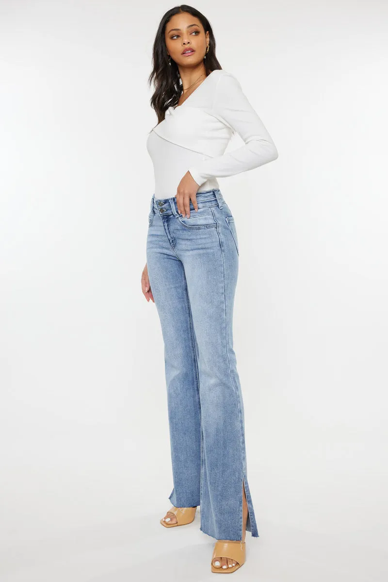 Selena Mid Rise Double Waist Band Flare