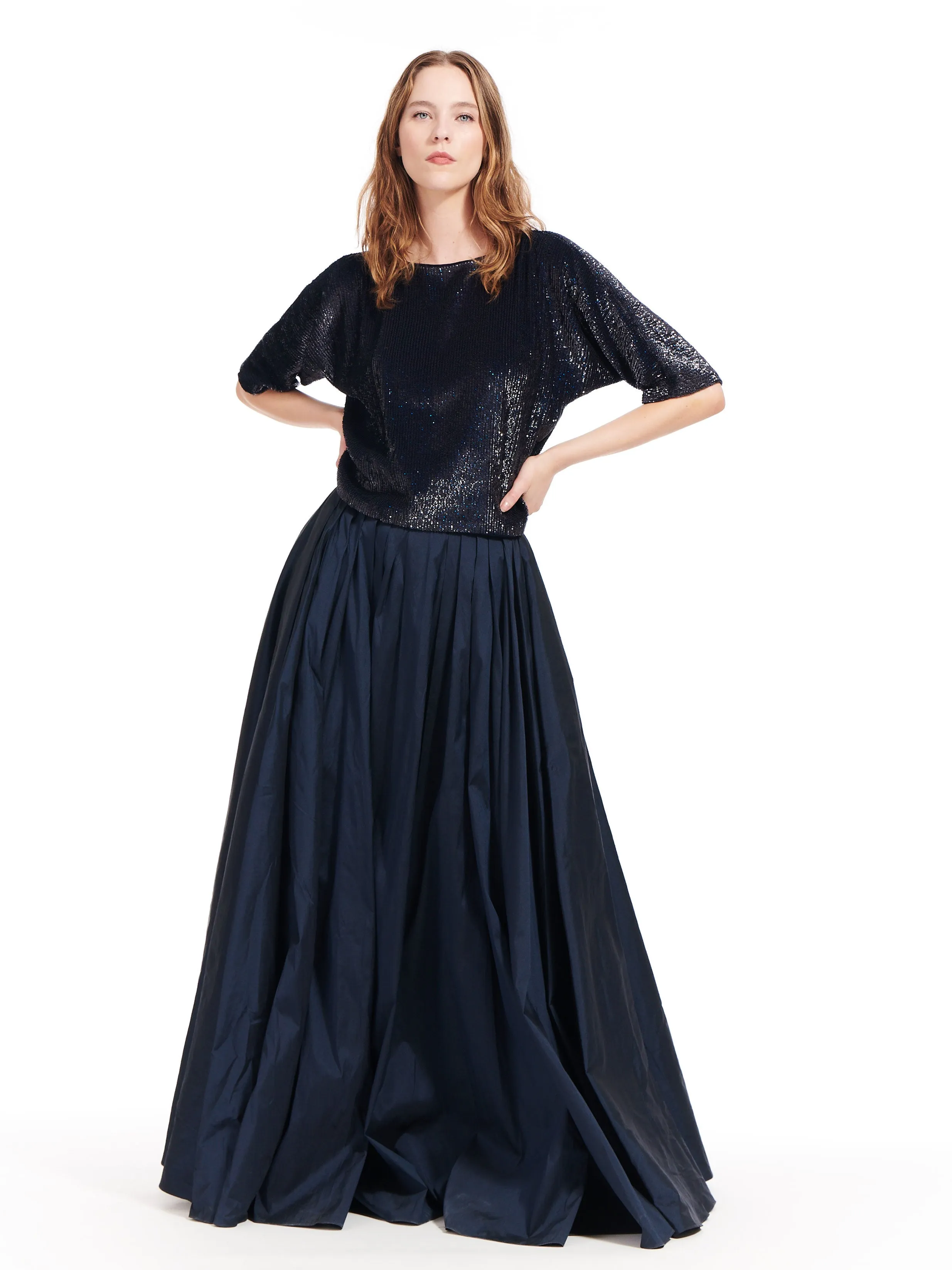 Sequin Blouson with Dolman Sleeves BLACK